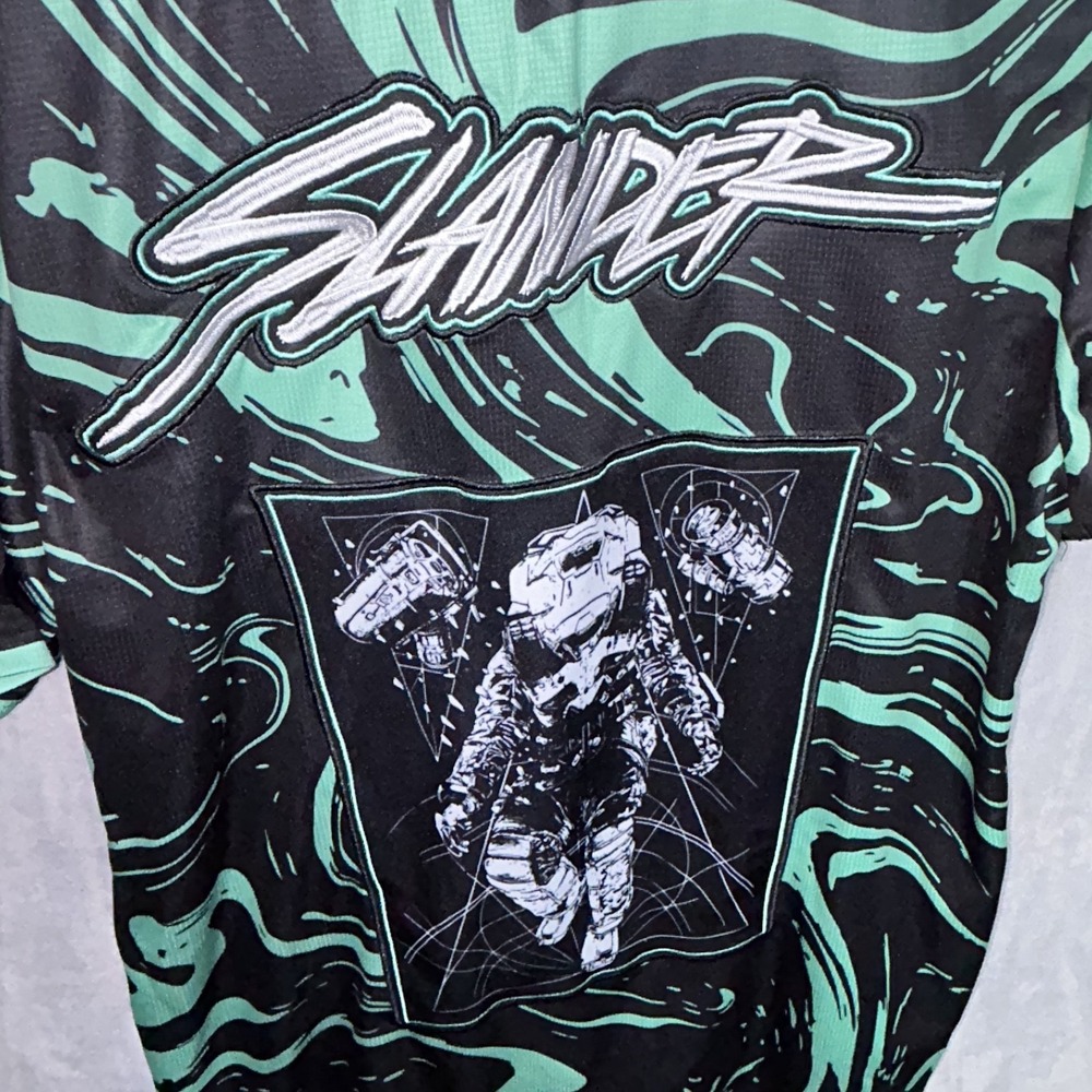 Slander Medium Official Marble Green Astronaut Baseball Jersey Mens - Picture 4 of 10